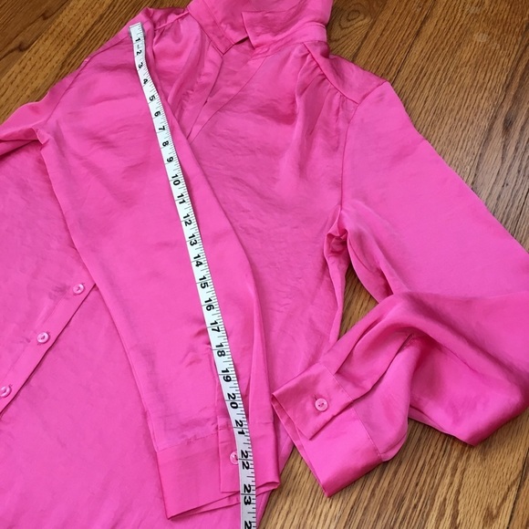 Pleione Y2KFuchsia Pink satin silky soft button up long sleeve shirt - Picture 9 of 12